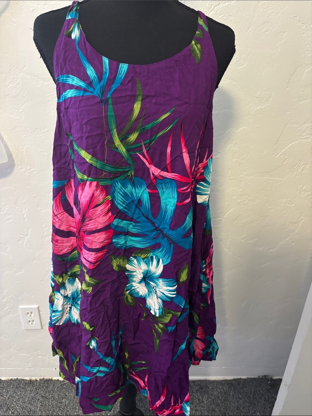 Tropical Floral A-Line Sundress in Deep Purple